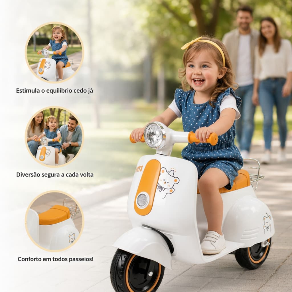 Moto Elétrica Infantil 2 Rodas Luzes Som Acelerador Pedal Função Ré Bateria Durável Estável