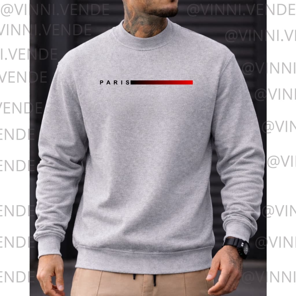 Moletom Masculino Cinza Paris Minimalista Premium Conforto Casual Luxo Top