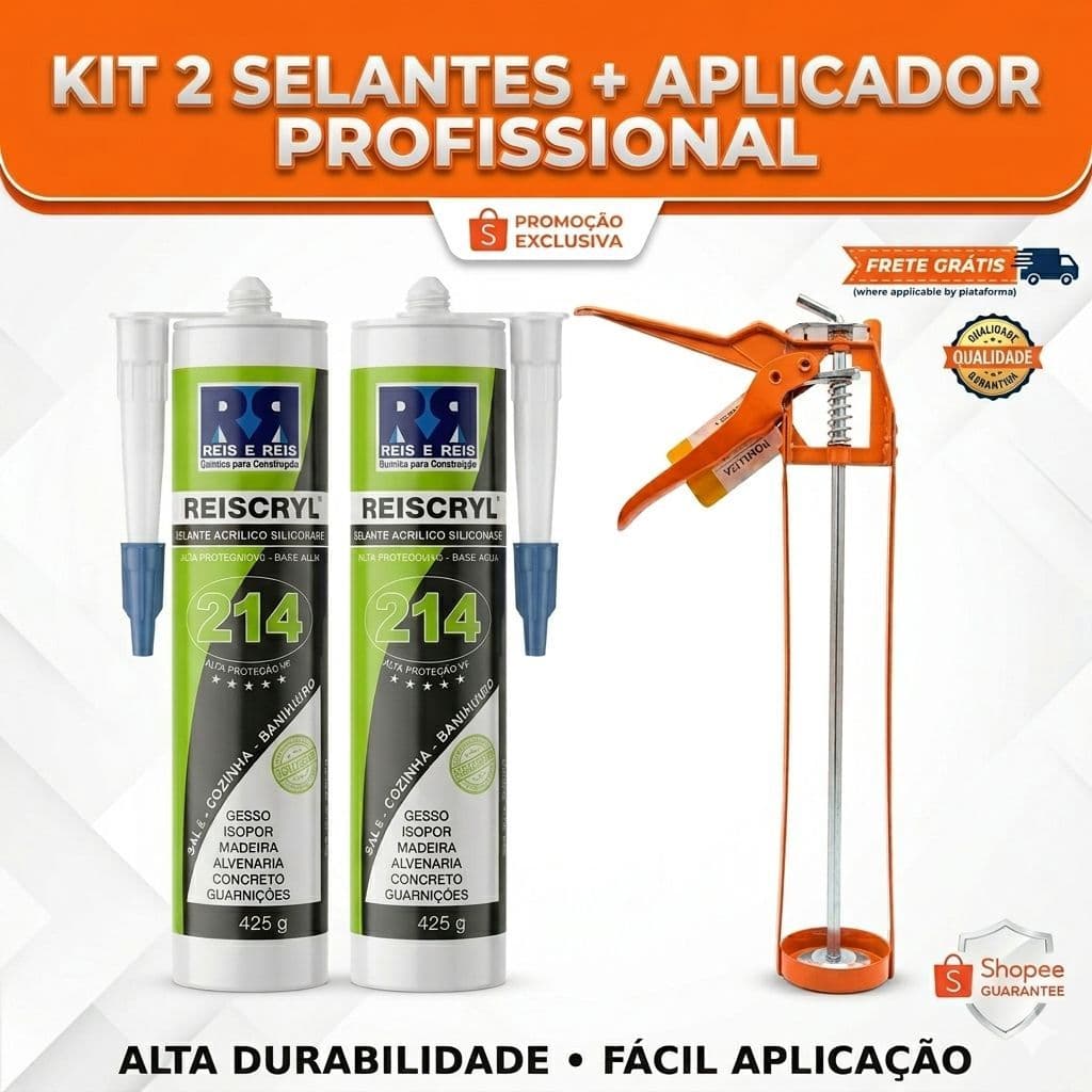 Kit 2 Selante Acrilico A Base D Água Branco Aplicador Silicone Acabamento Gesso Alvenaria Drywall