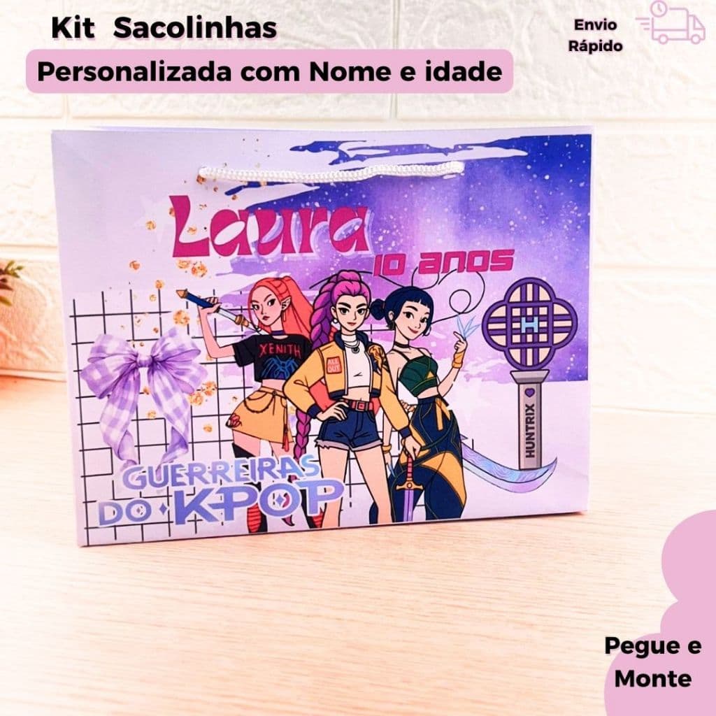 Sacolinhas Personalizada Guerreiras  K-Pop Huntrix LembrancinhasAniversário Fazemos todos os temas