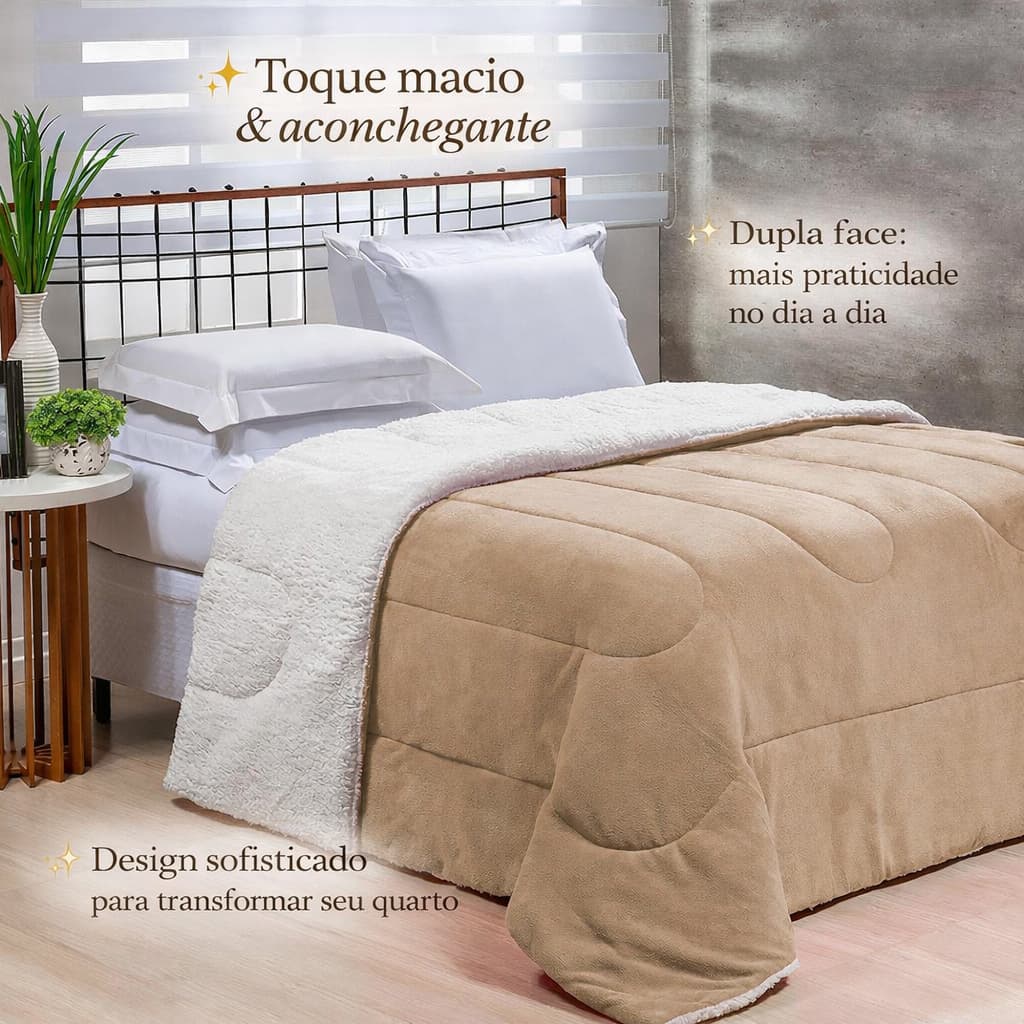 Coberdrom Cobertor Queen Casal Manta Peludo Dupla Face Sherpa