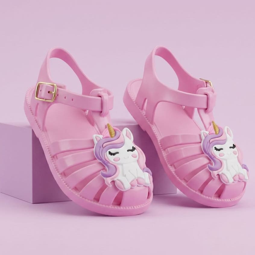 Sandália Infantil Menina Baby Unicornio Antiderrapante, Estilo Aranha, Macia