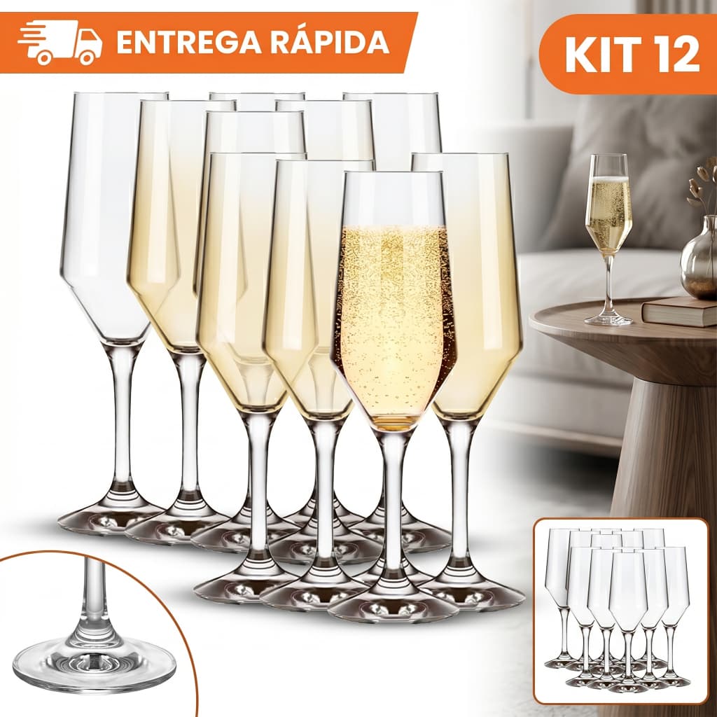 kit jogo de 12 Taças Buffet Champagne 186ml Nadir Figueiredo vidro transparente — qualidade premium