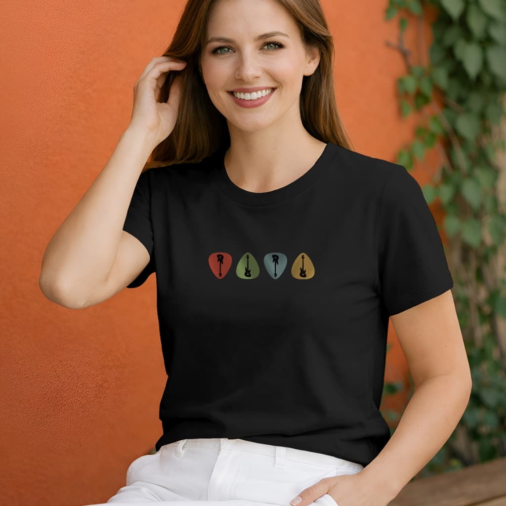 Camiseta Feminina Palhetas Musica Guitarra 100% Algodão Leve