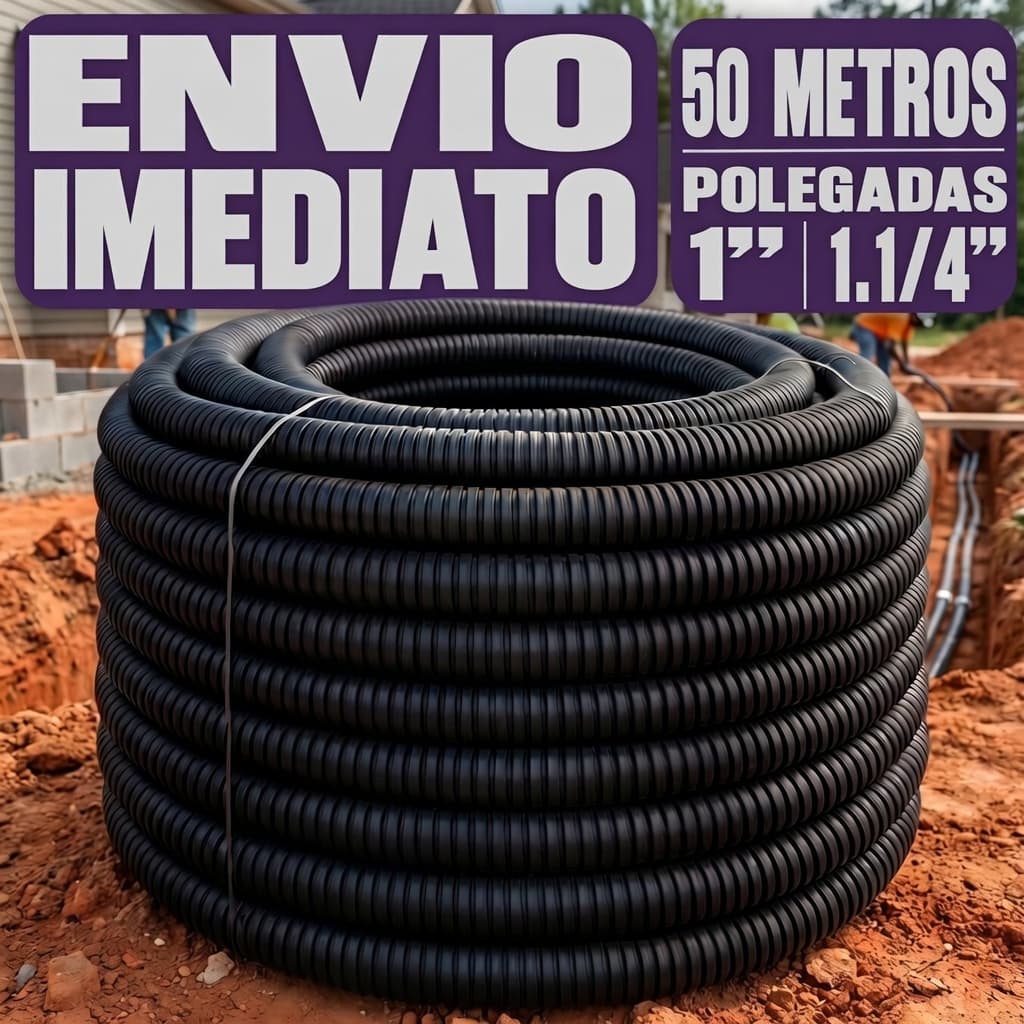 Tubo Conduite Corrugado Duto Eletroduto Resistente Com Guia 1", 1.1/4, 1.1/2" 50m PEAD