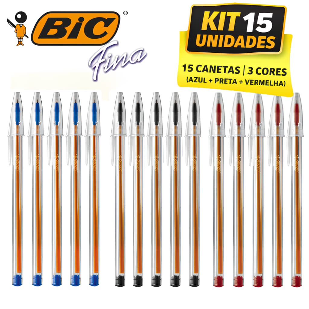 Caneta Bic Ponta Fina 0.8 Esferográfica Cristal Caixa 15 Unidades Ponta Fina Para Prova Leve Pra Escrever Original