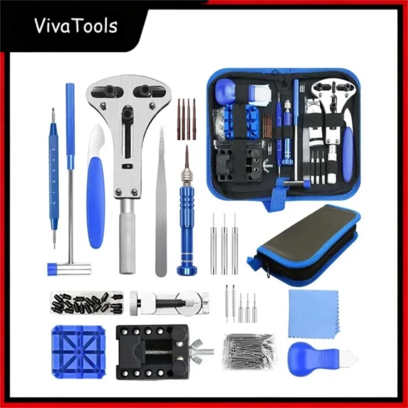 Kit Completo Conserto Relógios Aço Inox 147/185 Pcs - Ferramentas Profissionais para Troca de Bateria e Pulseira
