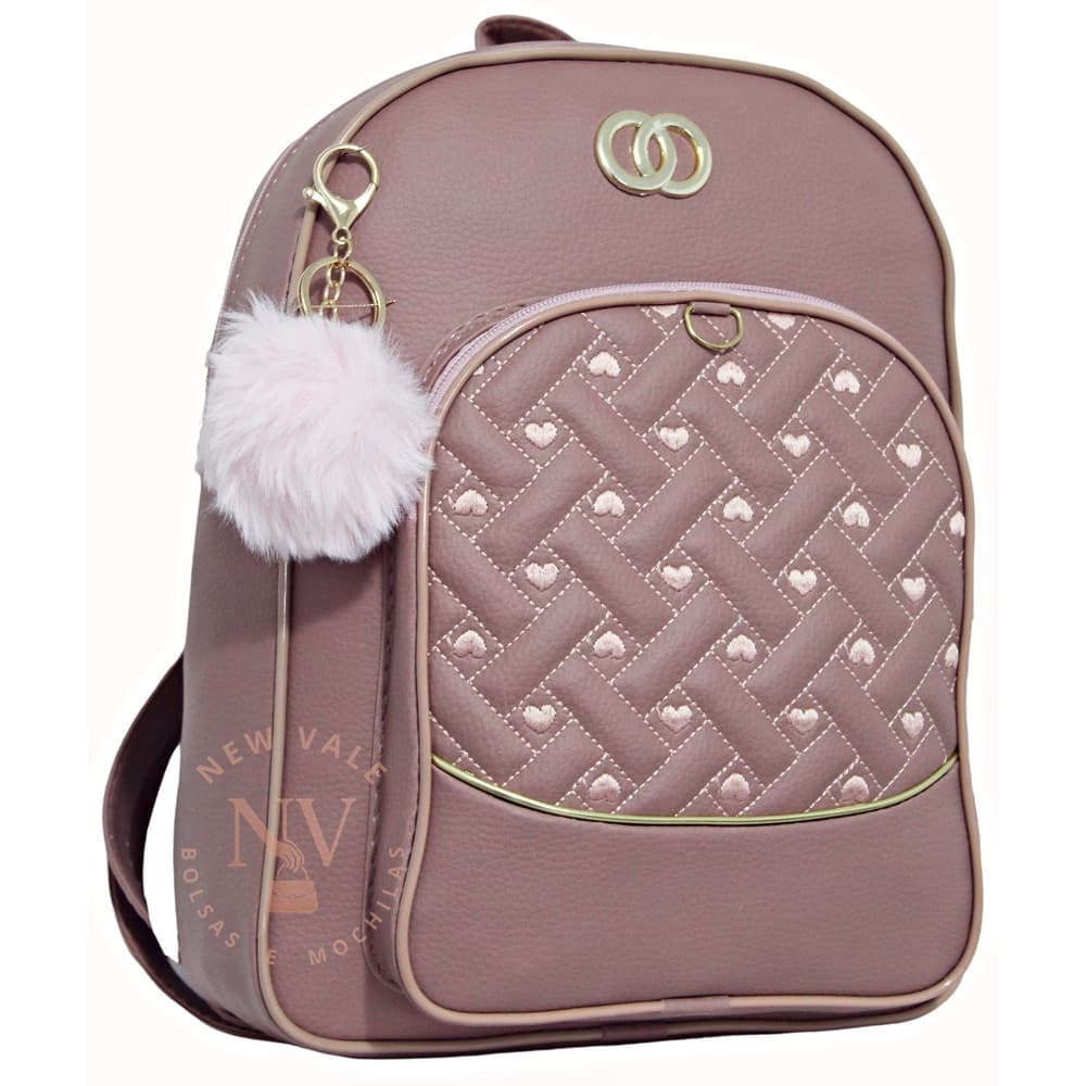 Mochila Feminina Bolsa Mochilinha Estampa Descolada e Delicada + Chaveiro Pompom.