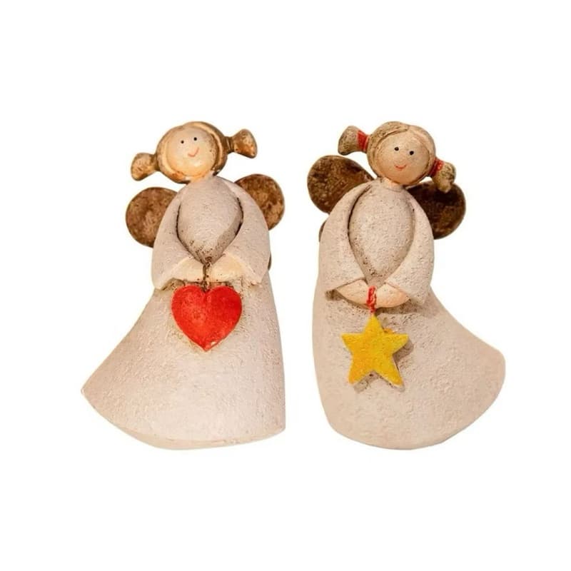 Enfeite natal anjo com coração ou estrela em resina sortido 5,5x7x11cm