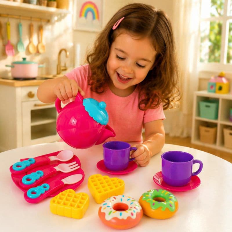 Kit Cozinha Panelinha Brinquedo Infantil Completo Com Chaleira, Xícaras, Talheres Fogão Chá Brinquedos Meninas