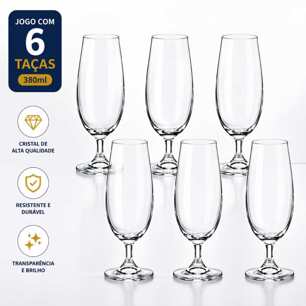 Jogo 6 Taças Bohemia Cristal Beer Cerveja 380ml