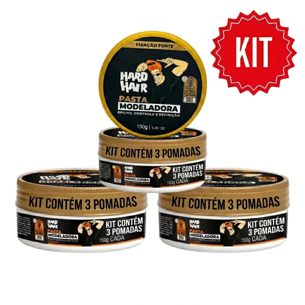 Kit com 3 Pasta modeladora 150g Hard Hair Original, Pronto Envio