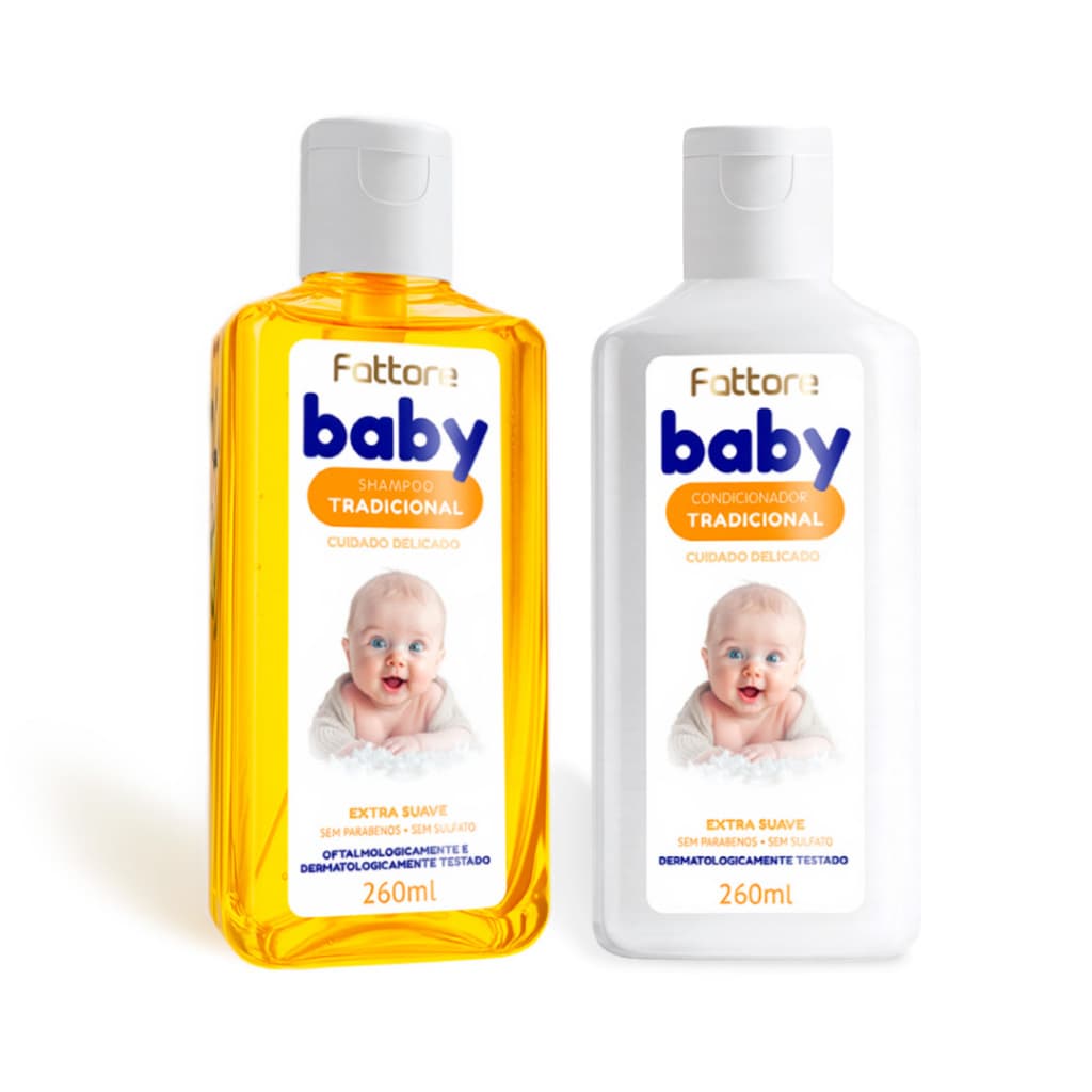 Kit Shampoo e Condicionador Tradicional 260ml Baby Infantil Cuidado Delicado Extra Suave Fattore