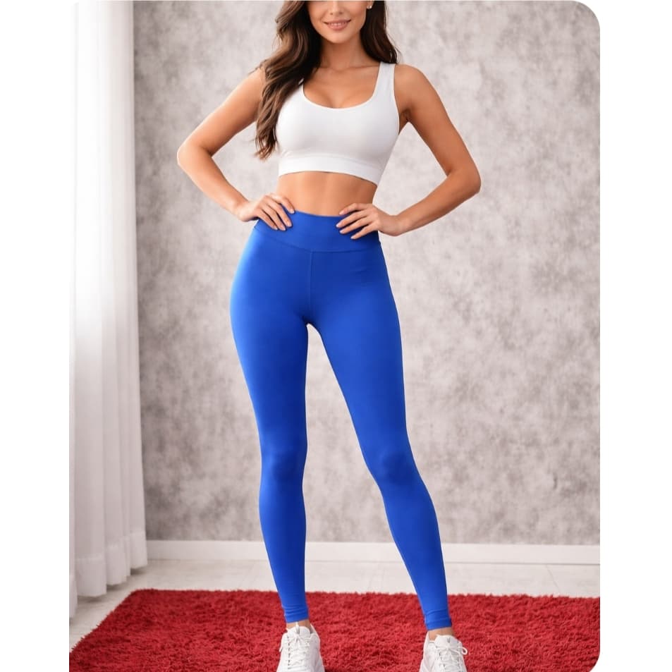 Legging Feminina Azul Lisa Cintura Alta  Modeladora Tamanho P Confortável Academia e Dia a Dia