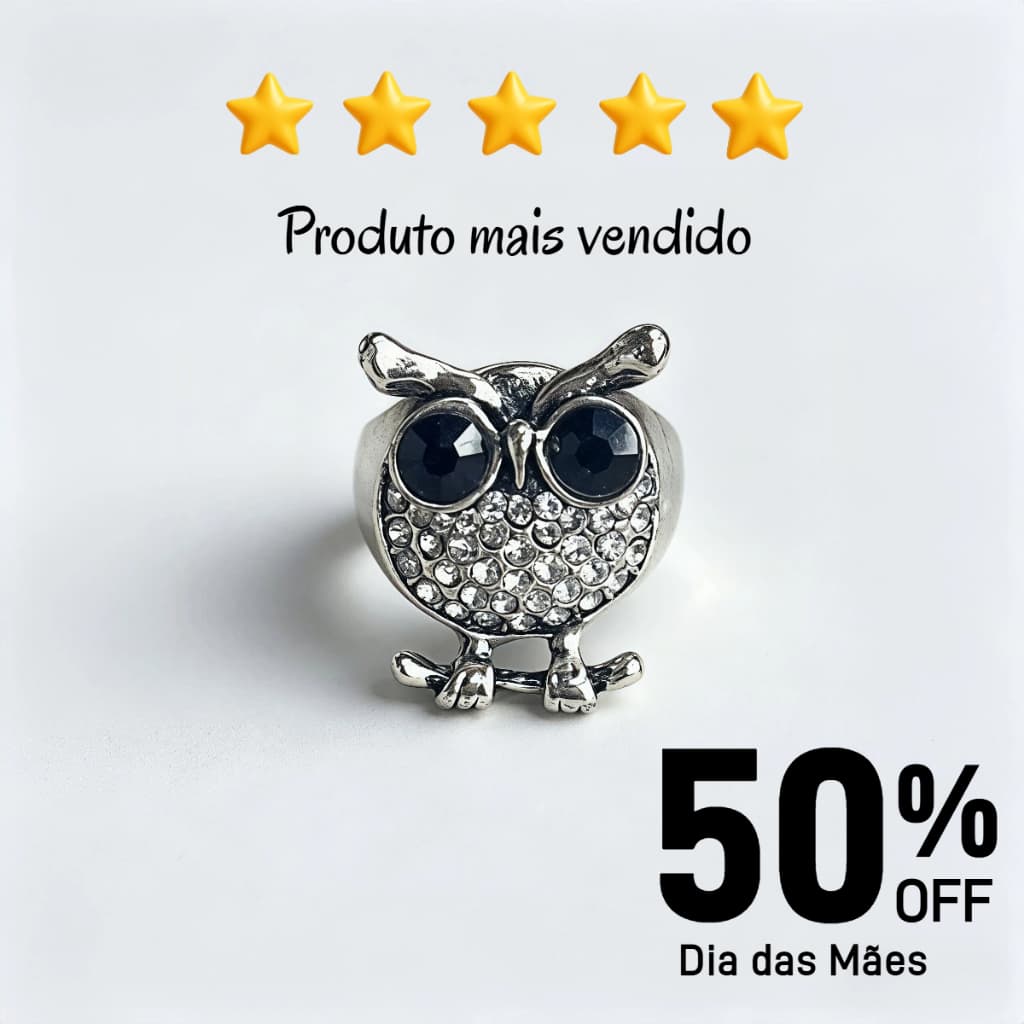 ZW-Anel Coruja Antigo Vintage, Presente de Dia das Maes , Joia Acessorio Feminino com Strass Luxuoso