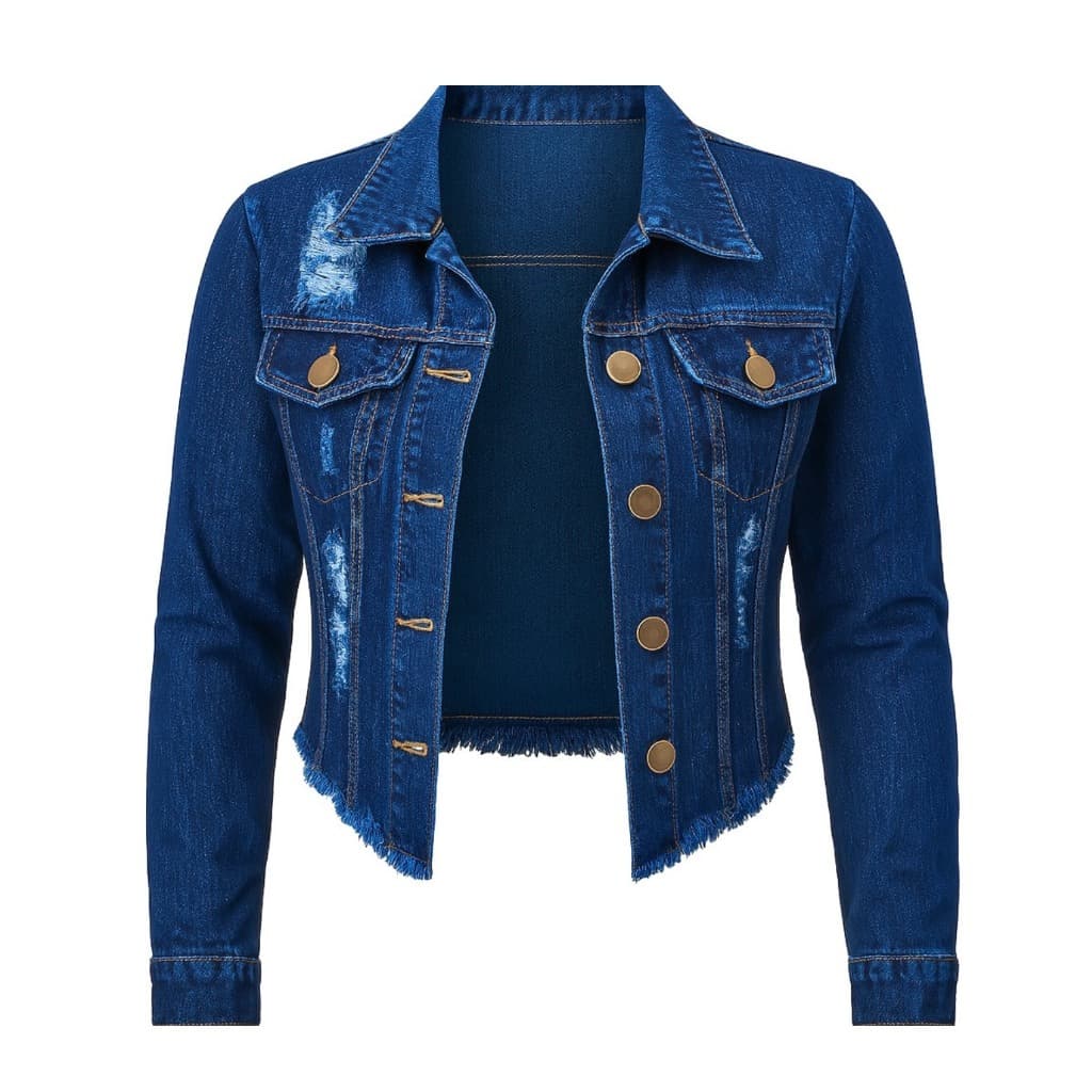 Jaqueta Jeans Feminina Denim Escura Manga Longa Linha Premium