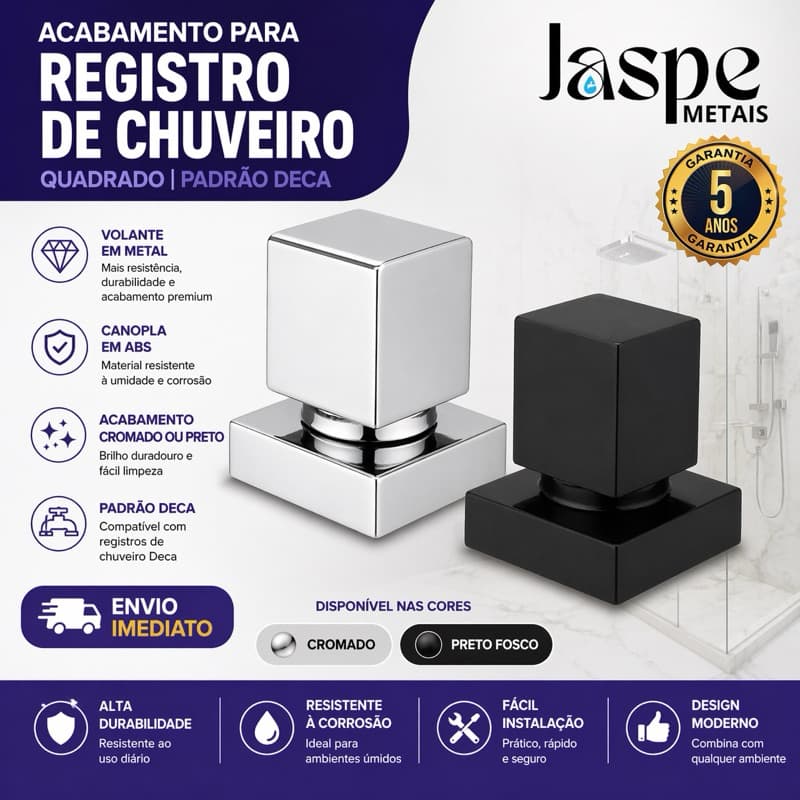 Acabamento Para Registro 50% Metal - Padrão Deca Preto ou Cromado