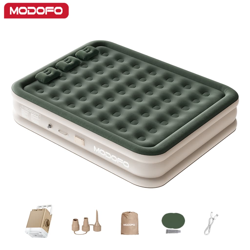 MODOFO Colchão Inflável Verde Solteiro Casal King 3 Pessoas Portátil com Bomba para Casa/Hóspedes /Conforto