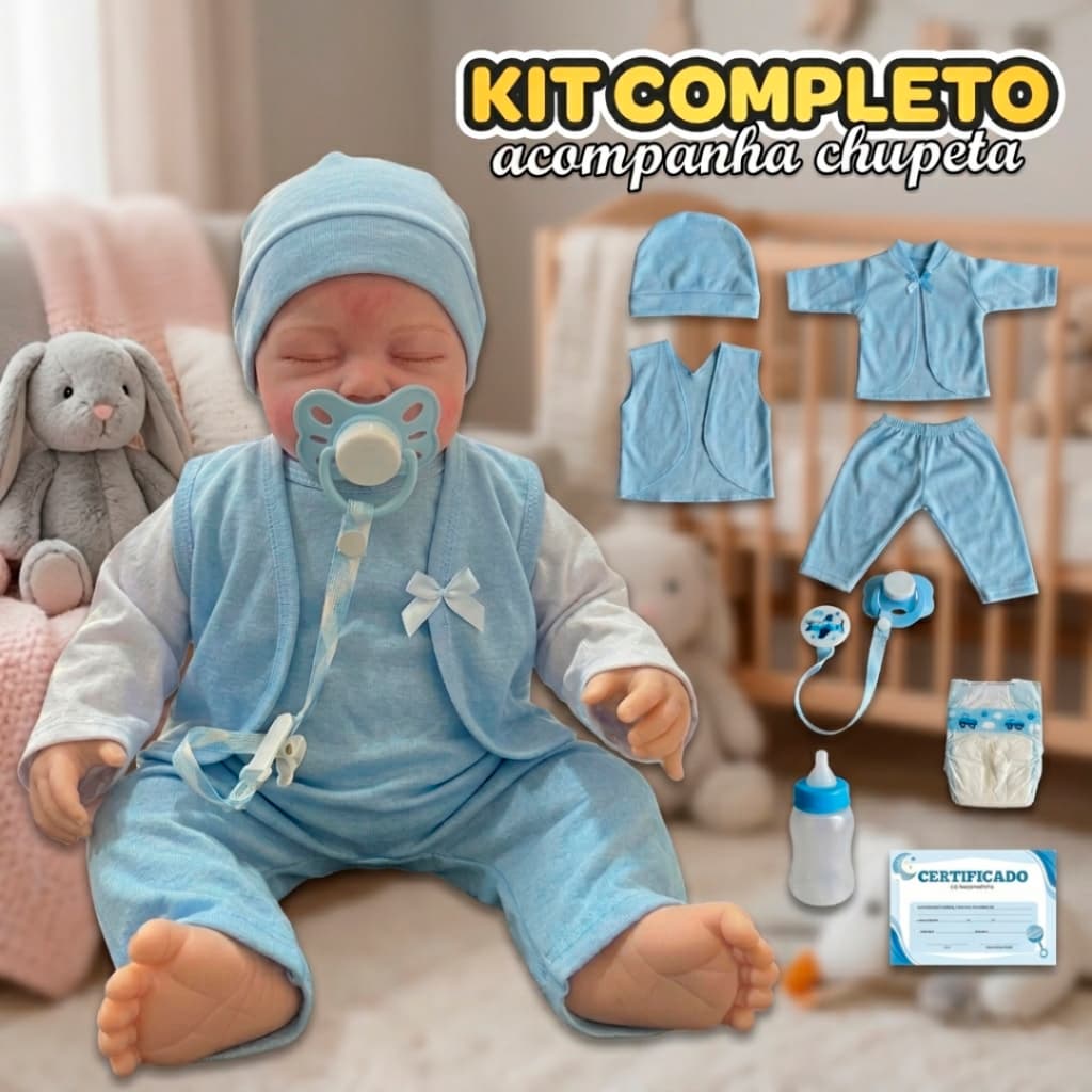 Bebe Reborn Menino com Pintura Realista Silicone Lucca Enxoval Completo