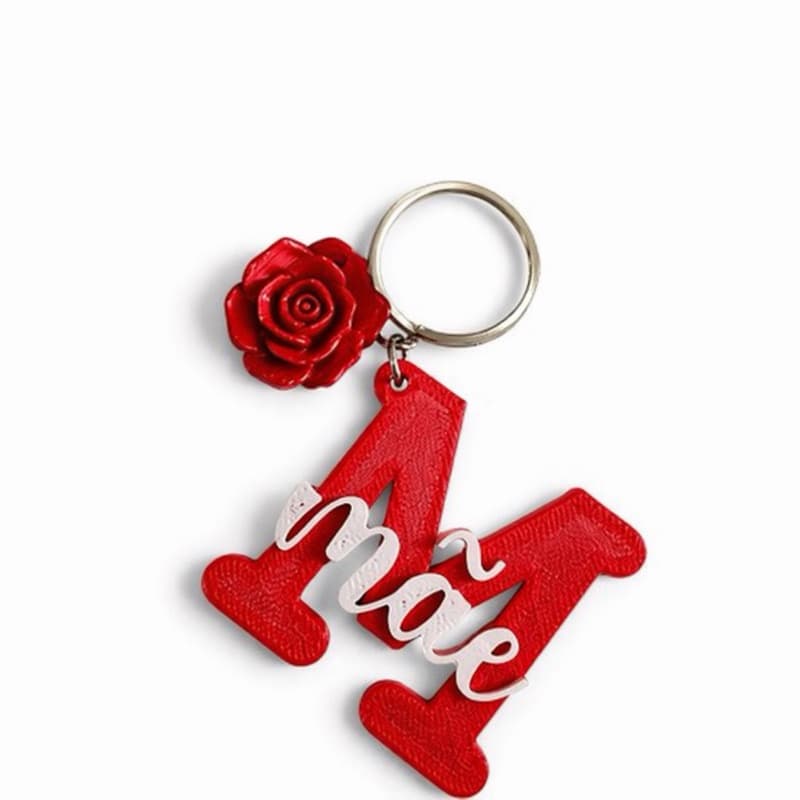 Chaveiro Personalizado Letra Mãe com Rosa Vermelha Presente Dia das Mães
