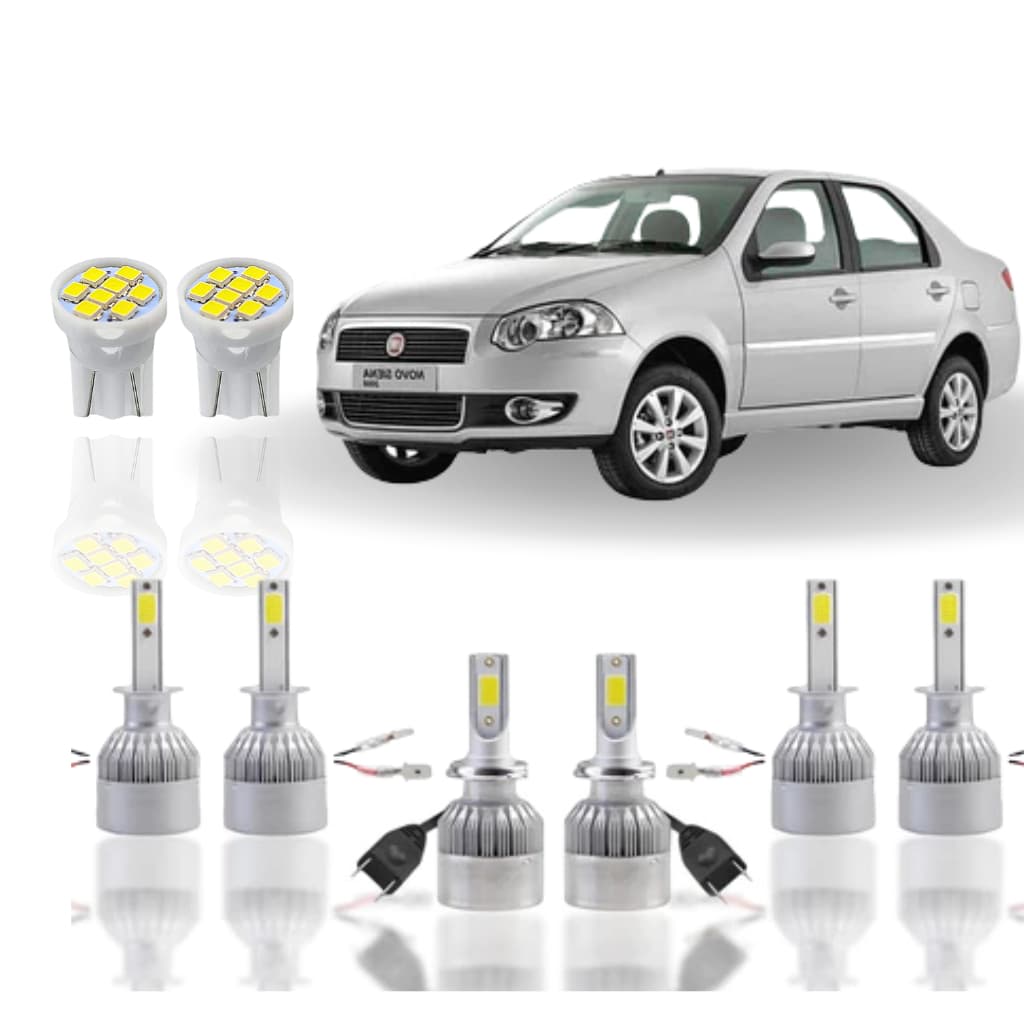 KIT Lâmpada Led ( Farol Baixo Alto Milha Farolete ) Fiat Siena G3 G4 GRAND EL HL ATRACTIVE ESSENCE  H1 H1 H7