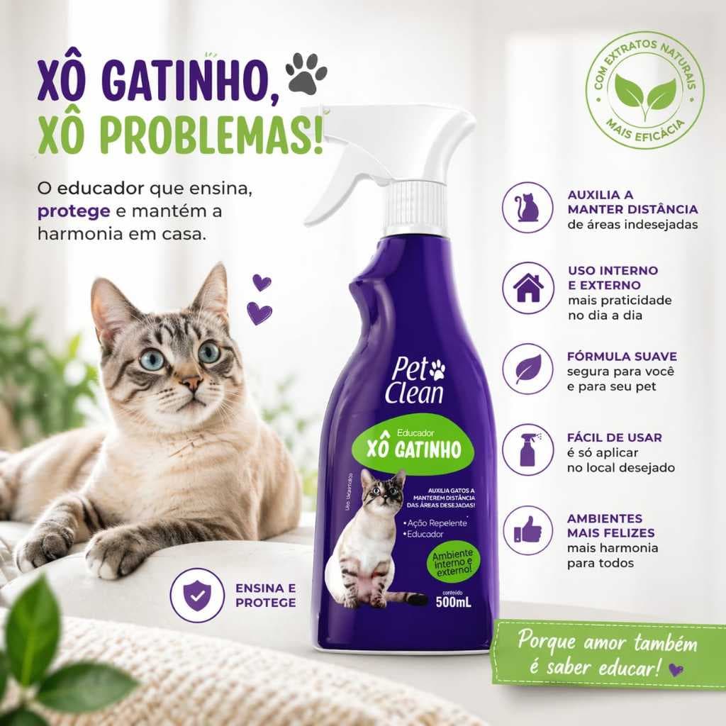 Xô Gatinho Spray Educador 500ml Repelente para Gatos Evita Xixi no Lugar Errado e Protege Móveis