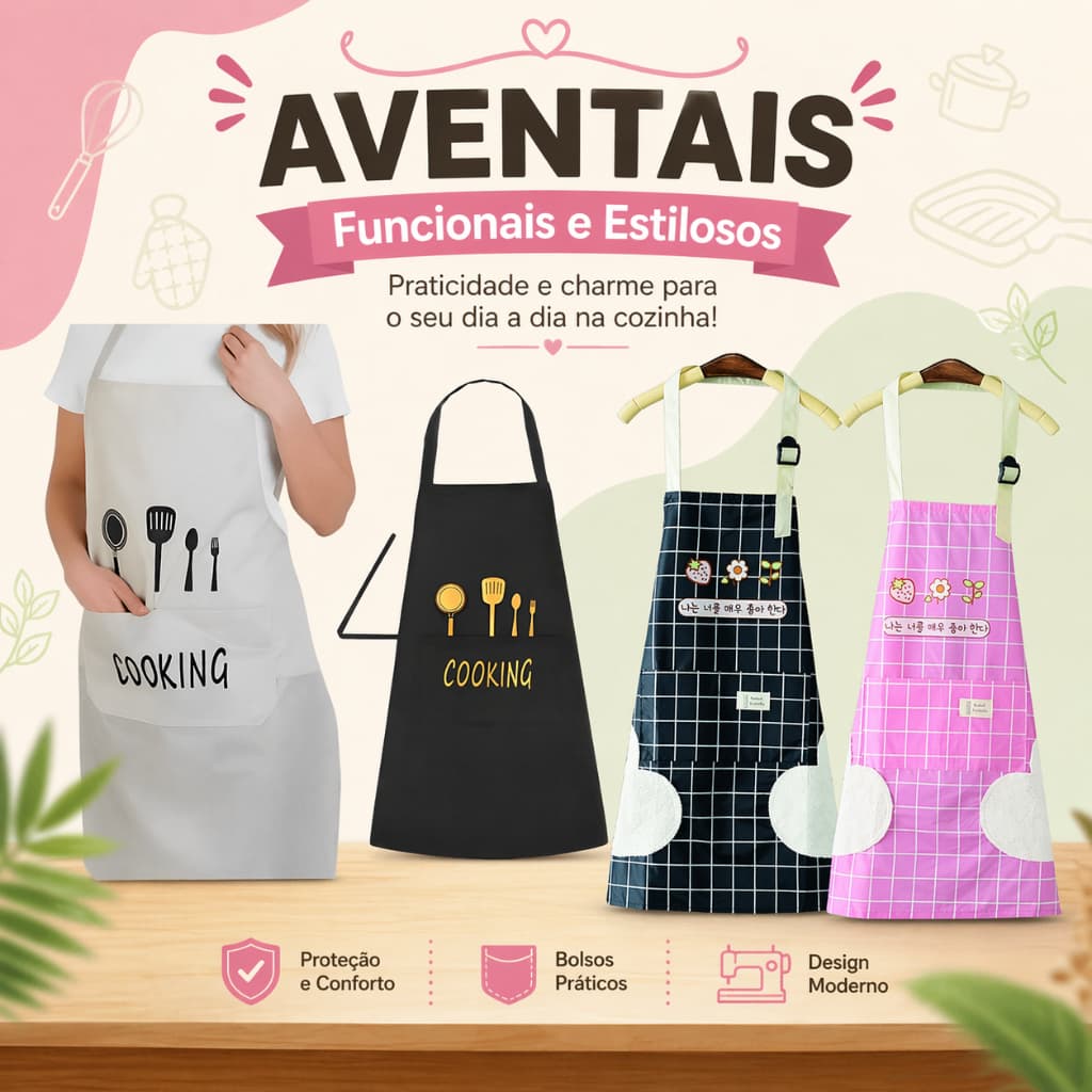 Avental de Cozinha Uni Sex com Bolso Leve Resistente e Impermeável