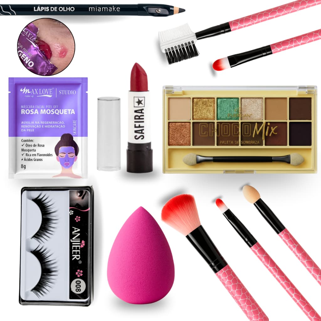 Kit Com Maquiagem Maquiagem Deliniador Pinceis Cobertura Presente Itens Paleta
