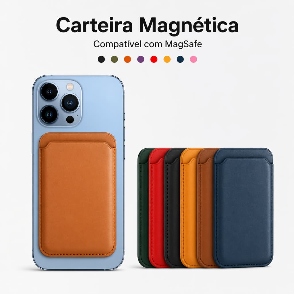 Carteira Magnética MagSafe para iPhone Porta Cartões Ultra Fina com Ímã Forte