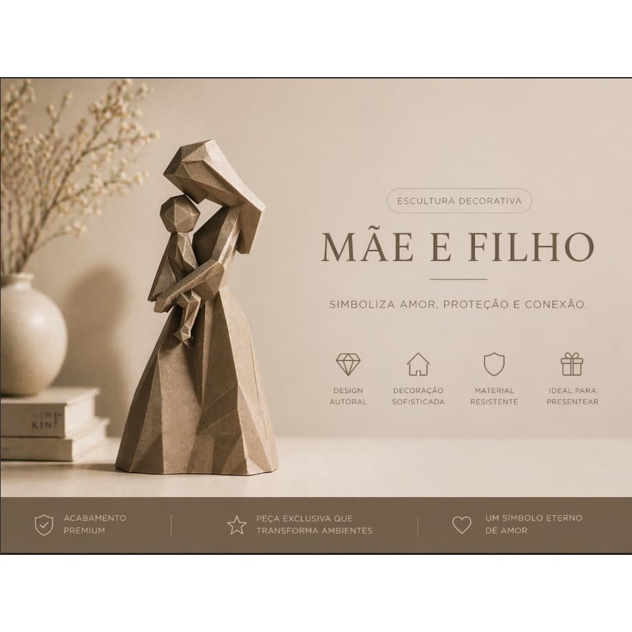 Escultura Abstrata “Elo Materno” – Arte Moderna em 3D 18Cm Dia das Mães
