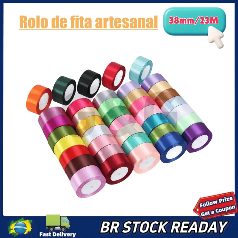 ✅[BR Seller]Rolo Fita Cetim 38mm 23m Brilho Intenso Alta Qualidade Laços Artesanato Decoração Costura DIY
