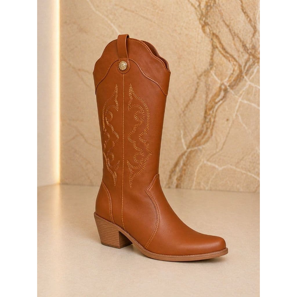 BOTA TEXANA FEMININA CANO ALTO SALTO MÉDIO BAIXO WESTERN BORDADA BOIADEIRA COUNTRY ALINE BORGES