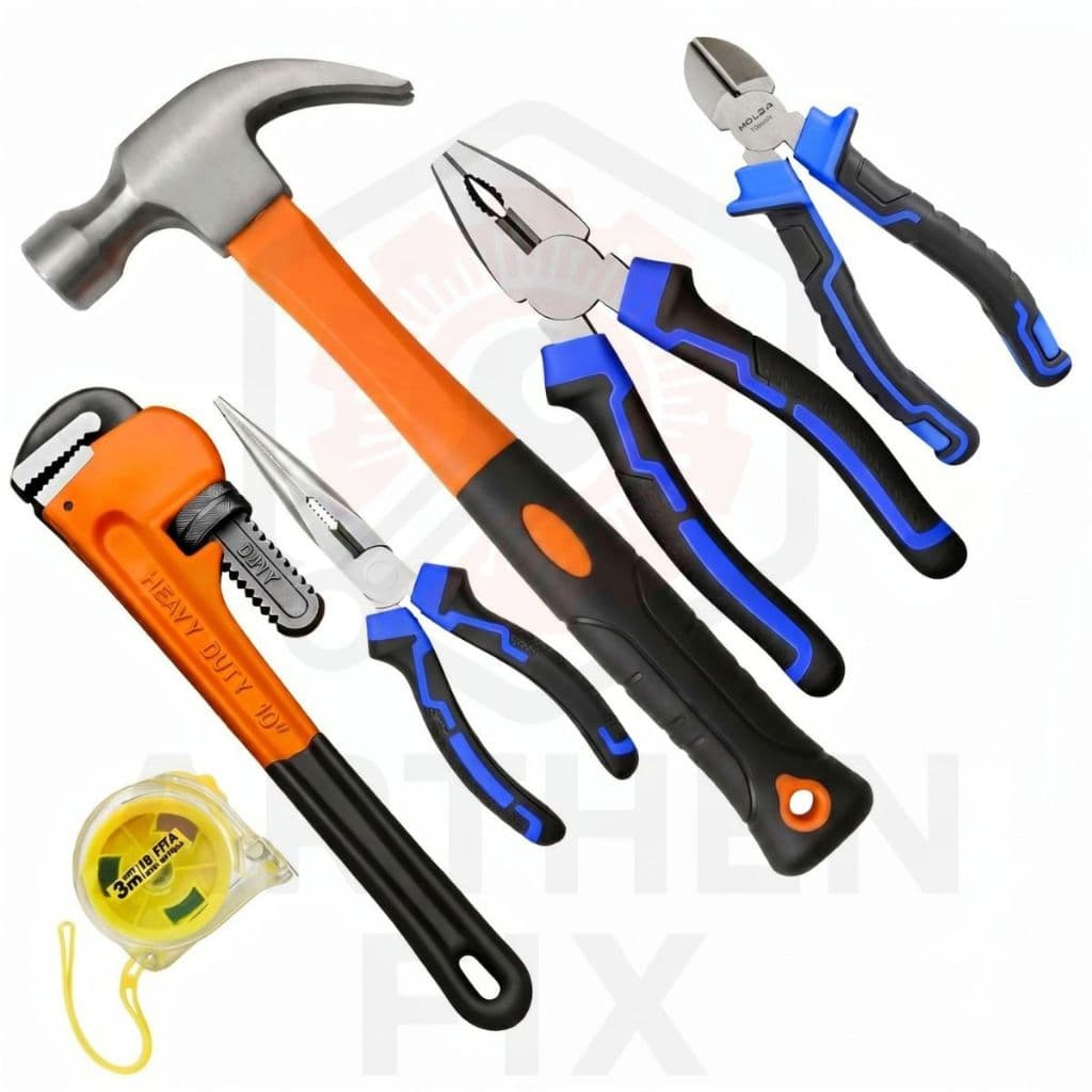 kit de ferramentas completo Martelo Alicate corte Alicate bico Alicate universal chave grifo 10" Trena 3 metros