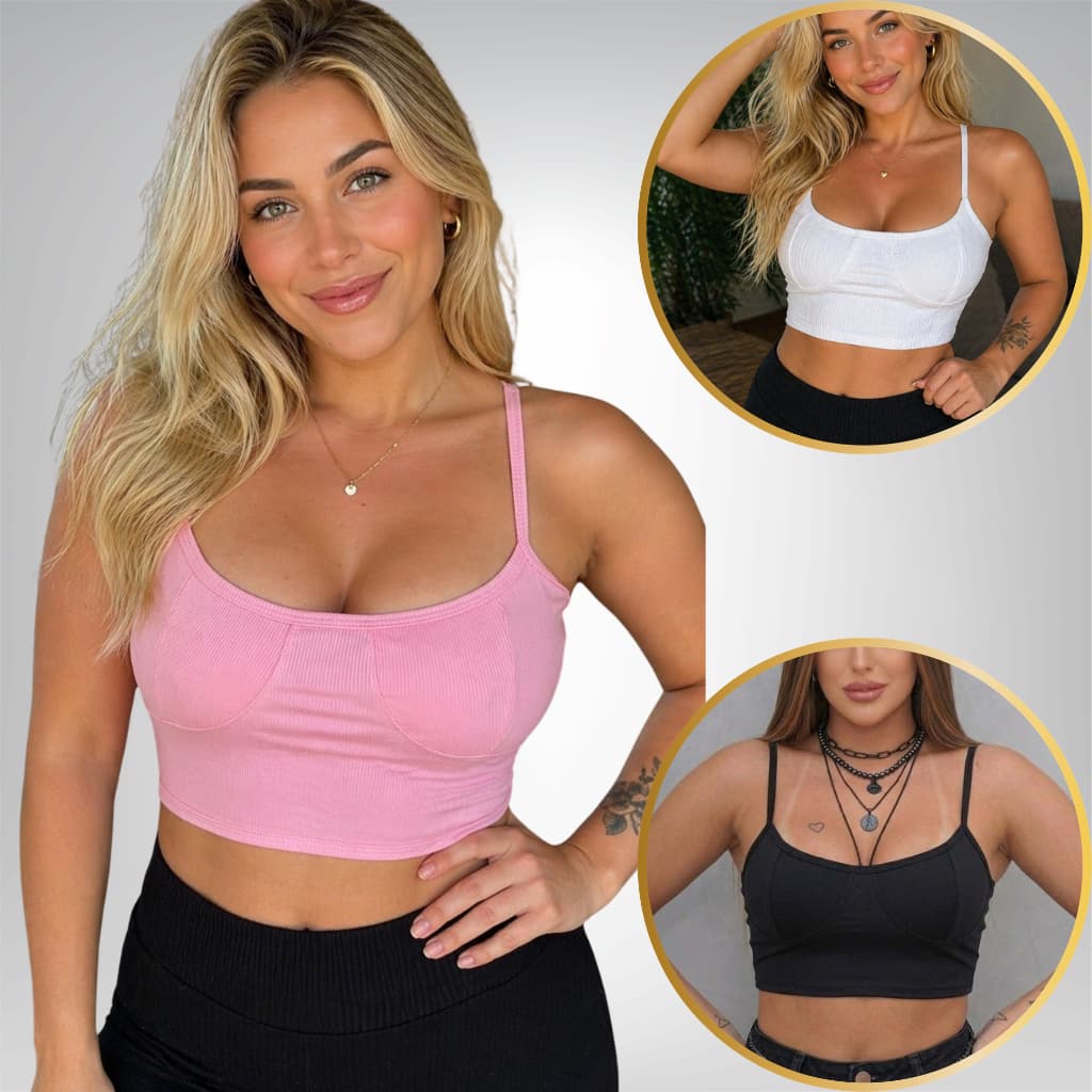 Top Cropped Faixa Feminino Alcinha Fitness Academia Meia Taça Sutiã Confortável Sem Bojo Moda Gringa