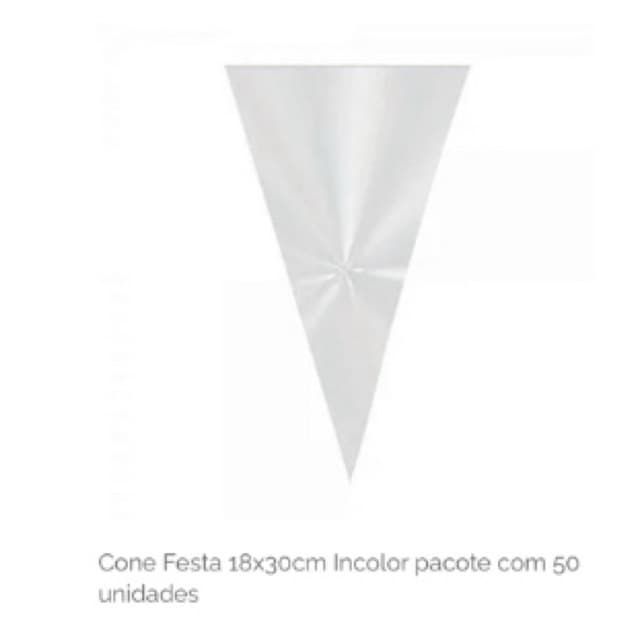 Cone Festa 18x30cm Incolor pacote com 50 unidades