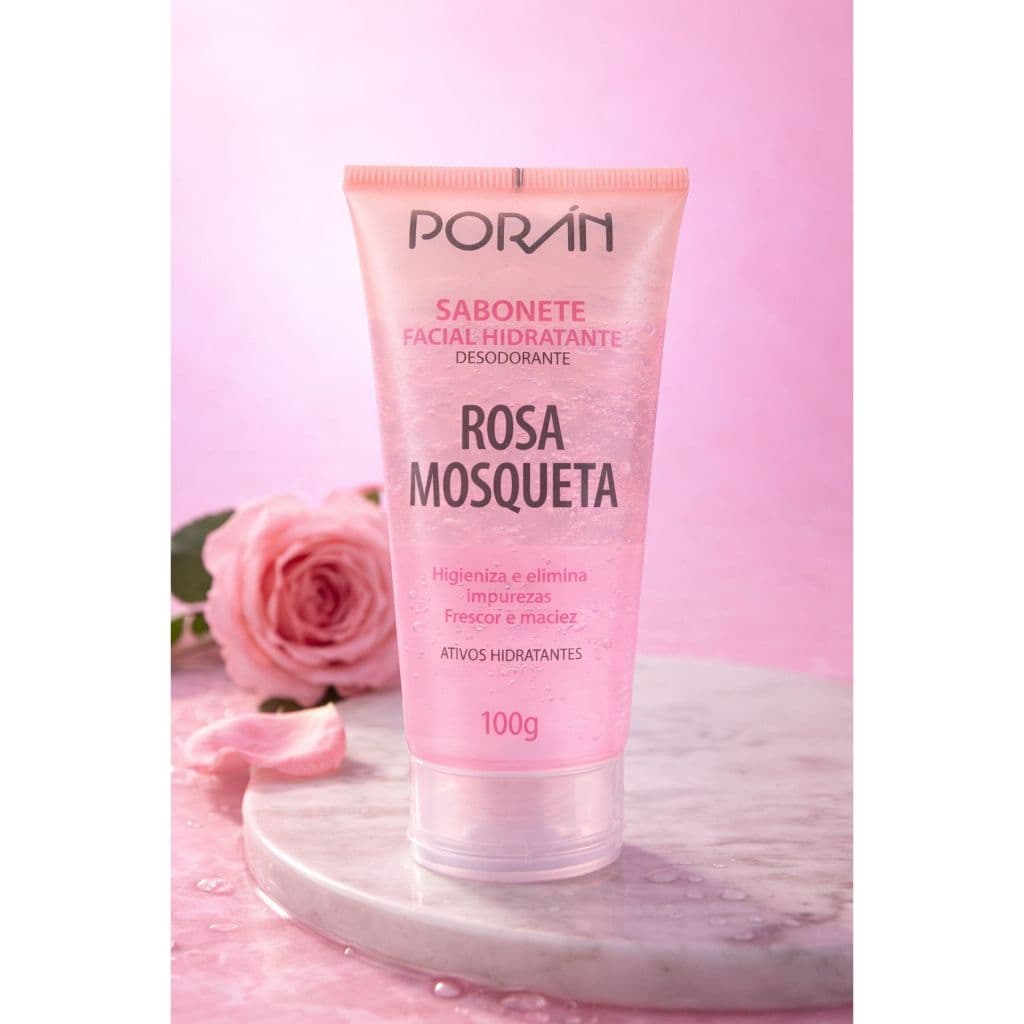 Sabonete Facial Porán Rosa Mosqueta – Limpeza Profunda com Frescor e Maciez