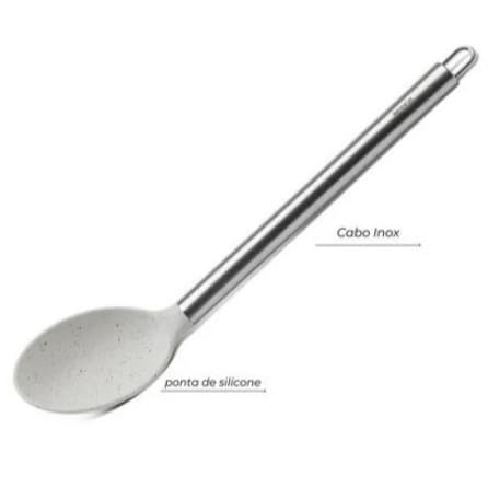 Colher Vanilla Para Arroz  Aço Inoxidável Base Silicone 33,5 cm Para Panela Antiaderente Linha Duo Brinox