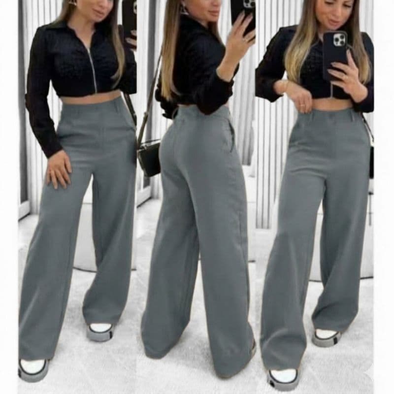 Calça Pantalona Alfaiataria Feminina Cintura Alta com Bolsos Funcionais – Tamanhos M ao GG