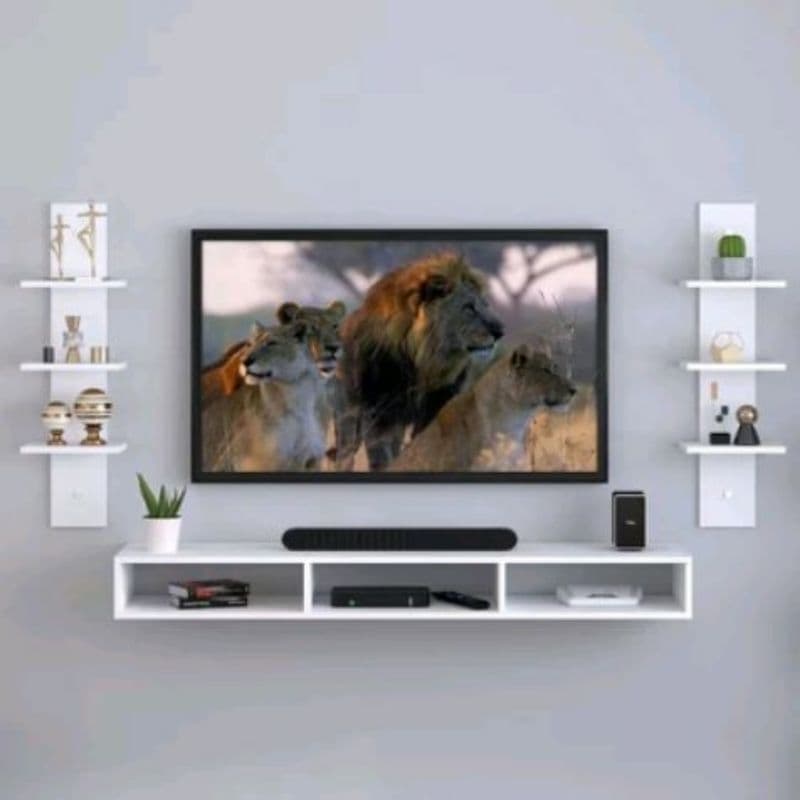 Rack Sala Suspenso + 2 Nichos Torre Mdf - Montagem Simples e Acessórios Inclusos, Branco Tx