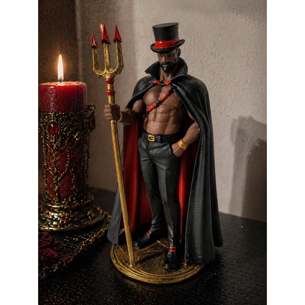 Imagem Exu Capa Preta Premium 20cm – Umbanda | Peça Decorativa Espiritual Artesanal