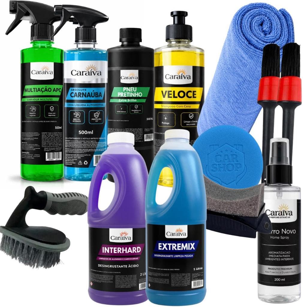 KIT COMPLETO LIMPEZA AUTOMOTIVA COMBO INICIANTE ESTETICA LAVA JATO CERA SHAMPOO LM DESENGRAXANTE LIMPEZA PESADA