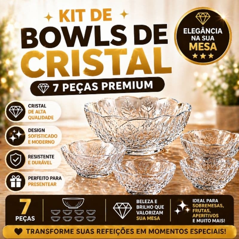 Kit Bowls de Cristal 7 Peças Vidro Resistente Jogo de Sobremesa Elegante Casa Cozinha