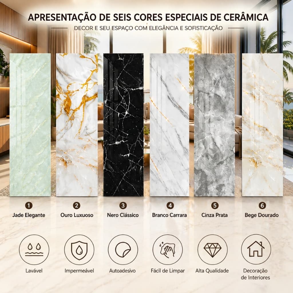 Até 50 peças, placas de mármore autoadesivas; 30×60 cm, à prova d'água, de umidade e calor. Cozinha, sala de estar