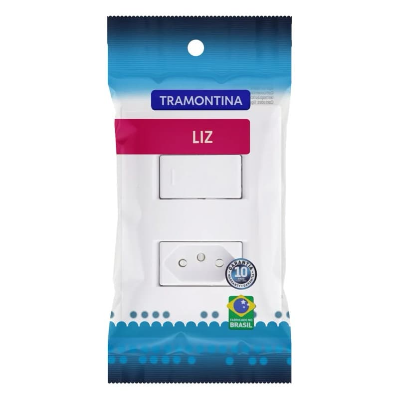 Conjunto Tomada 10A + Interruptor Simples Tramontina Liz Branco 4x2 Embutir Original