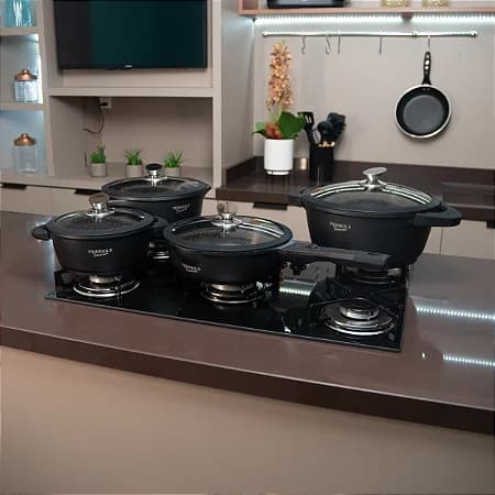 Frigigold - Conjunto 4 Peças Titanium Antiaderente Não Gruda Tampa Não Quebra Panelas e Frigideira