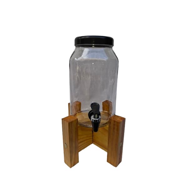Suqueira de Vidro 3 Litros com Base de Madeira Pinus Torneira Colorida Festa Cozinha Decoração