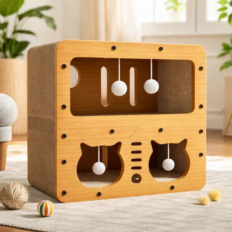 Cama Arranhador  Para Gatos 2 Em 1 Base De Madeira + Papelão