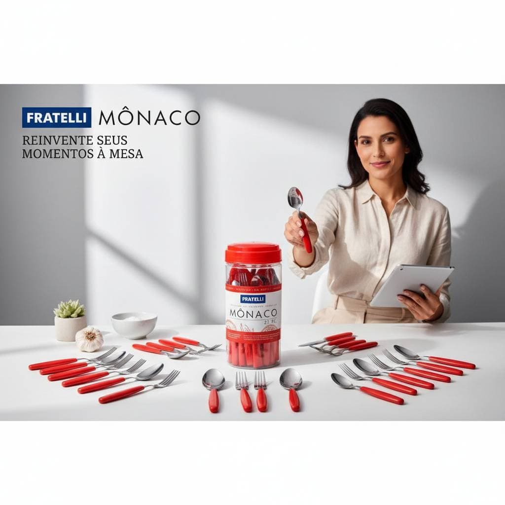 Conjunto Talheres Inox 21 Peças Vermelho Luxo Kit Monaco Completo Garfo Faca Colher Resistente Moderno Cozinha