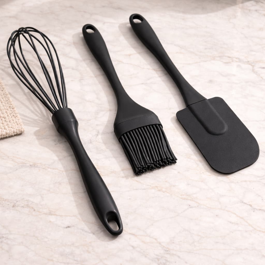 Kit Espatula Pao Duro + Fue + Pincel de Silicone Bolo Casa Cozinha Buffet Restaurante Confeitaria