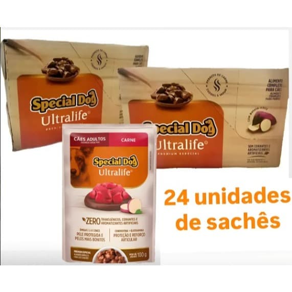 Kit 2 Caixas Sachês Special Dog Adulto Carne 100g - 2 Unidades Cada